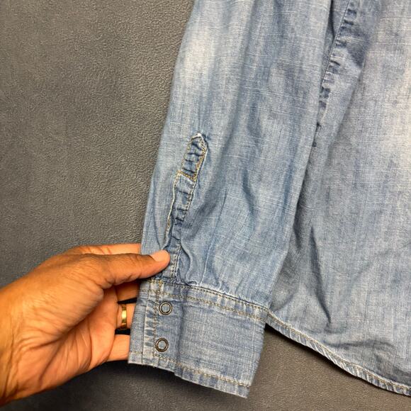 Vintage Arizona Jean Denim Shirt Snap Button Convertible Faded Y2K 90s Western - Picture 8 of 13